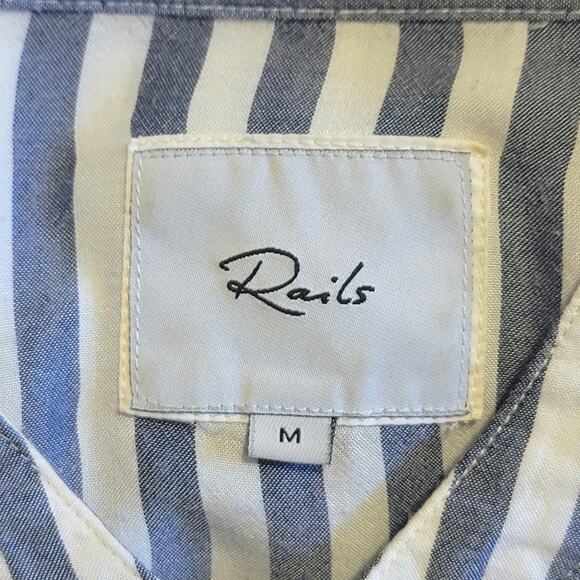 Rails Stripe Ruffle Tie Waist Long Sleeve Blue White Button Down Shirt Size M - Picture 13 of 16